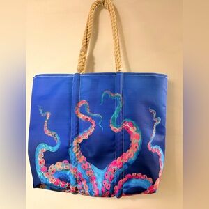 Blue Octopus Print Tote Bag Sea Bags Maine Medium NWT